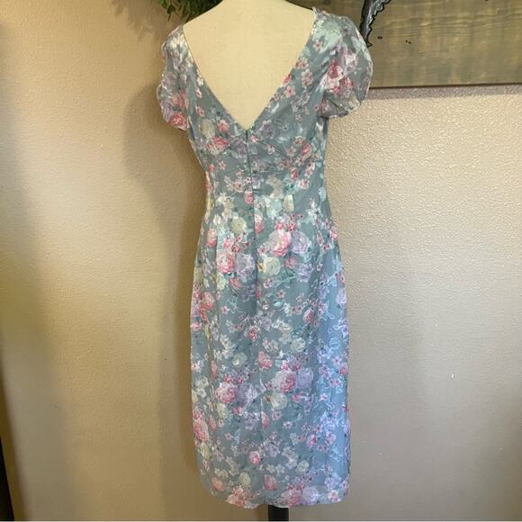 NWOT Lulus Elegant Personality Slate Blue Floral Burnout Midi Dress - Picture 5 of 10